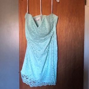 strapless lace short dress mint green